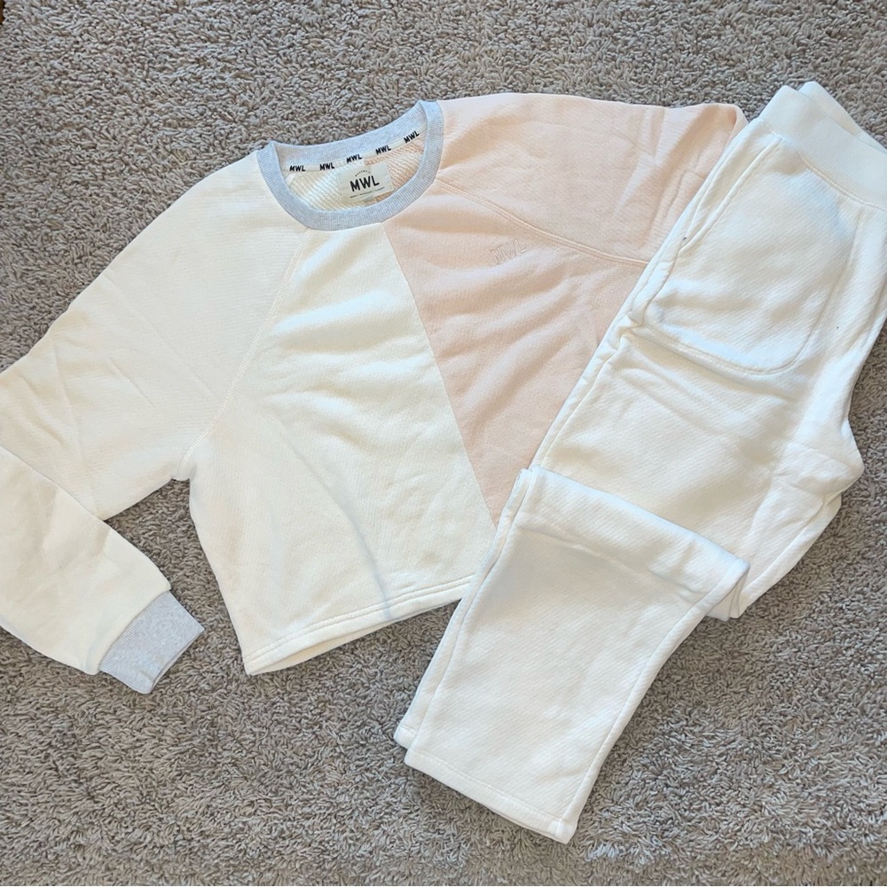 Madewell MWL Airyterry Colorblock Crop Sweatshirt Sweatpants Set Size Medium